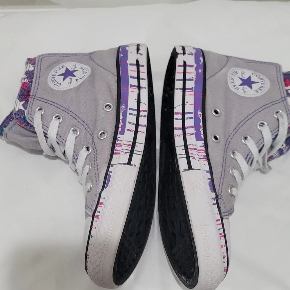 Converse Chuck Taylor All Star Kid 1 Gray Purple Paint Drip Zip High Top Sneaker